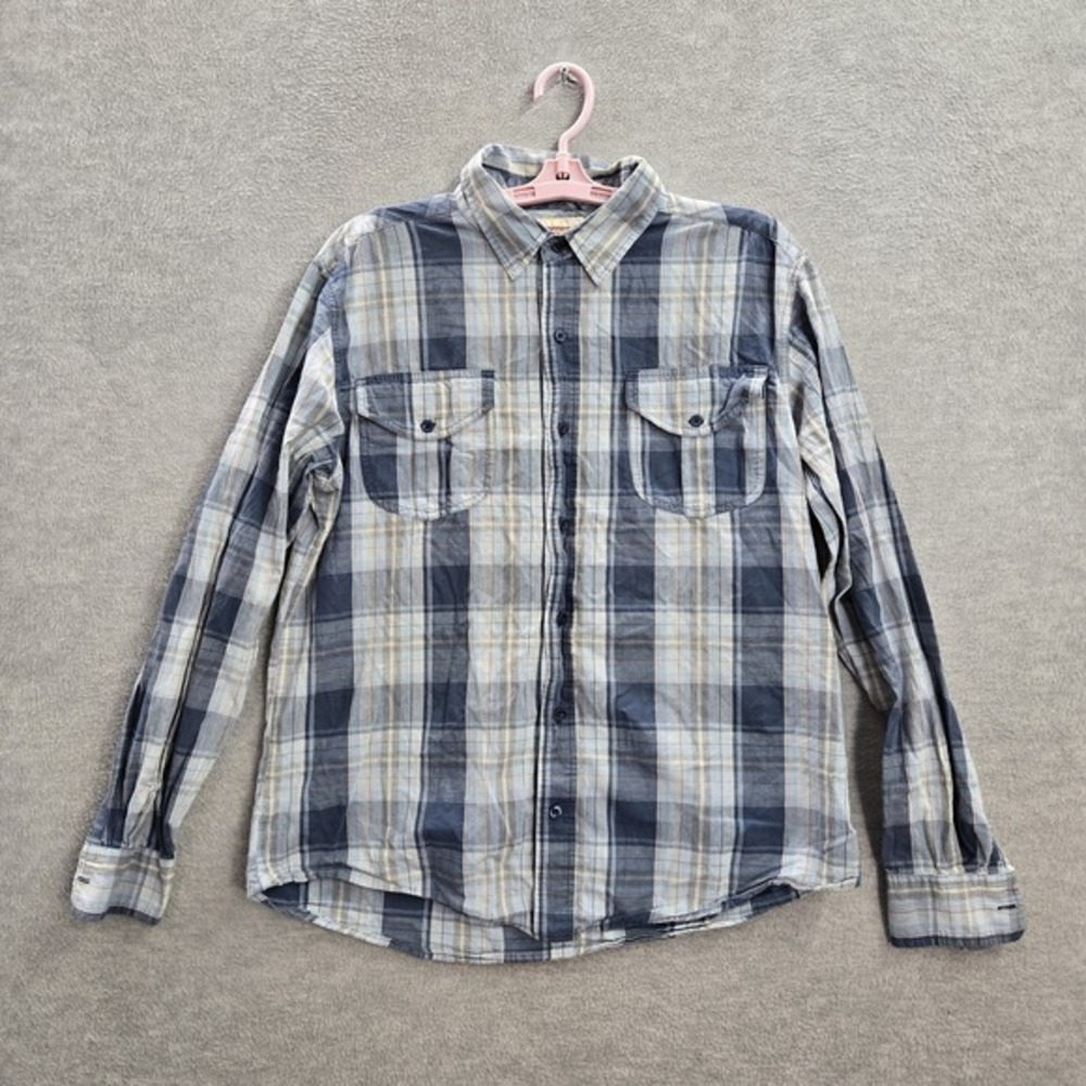 Levi's Men Button Up Shirt L Blue Plaid Western Long Sleeve Cotton